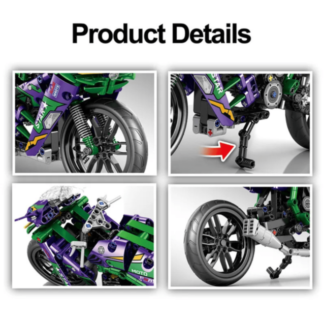 Set de construcție Motocicletă Racing Verde Violet cu 458 Piese