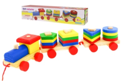 Tren de Lemn cu 4 Forme Geometrice de Stivuit, 39cm | image