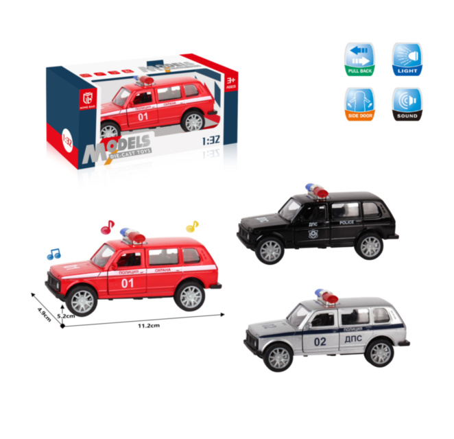 Нива Полицейская Металлическая, Свет и Звук, открываются 2 двери, 1:32