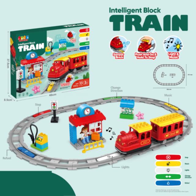 Tren Interactiv cu Blocuri Inteligente și Lumină pentru Copii