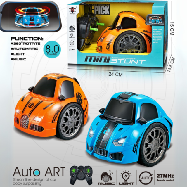 Mașinuță de Cascadorii cu Telecomandă, 360° Rotire, Lumini și Sunete – Distracție și Acțiune pentru Copii