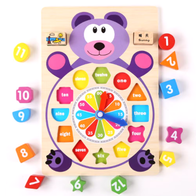 Ceas Didactic Montessori din Lemn în Formă de Urs | image