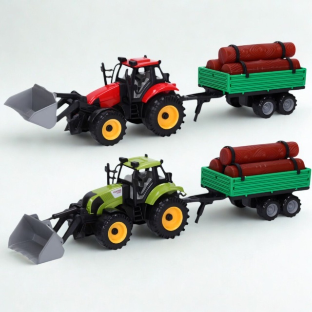 Tractor jucărie pentru copii cu cupă și remorcă (culoare aleatorie)