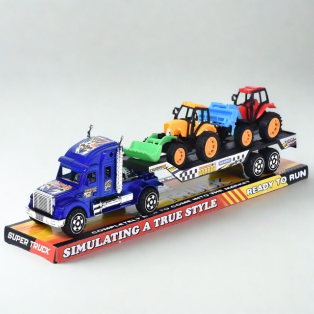 Camion transportor auto cu 2 tractoare utilaje (culoare aleatorie)