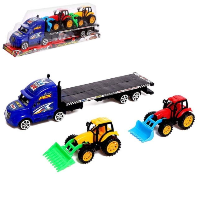 Camion transportor auto cu 2 tractoare utilaje (culoare aleatorie)
