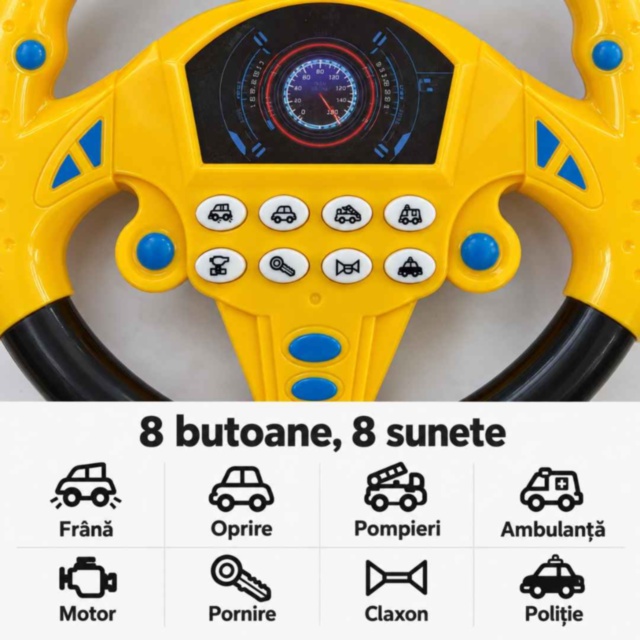 Volan de jucărie pentru copii, cu sunete și ventuze