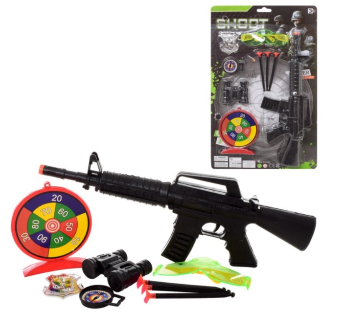 Set Polițist cu Mitralieră, Binoclu, Ochelari, Țintă și 3 Ventuze