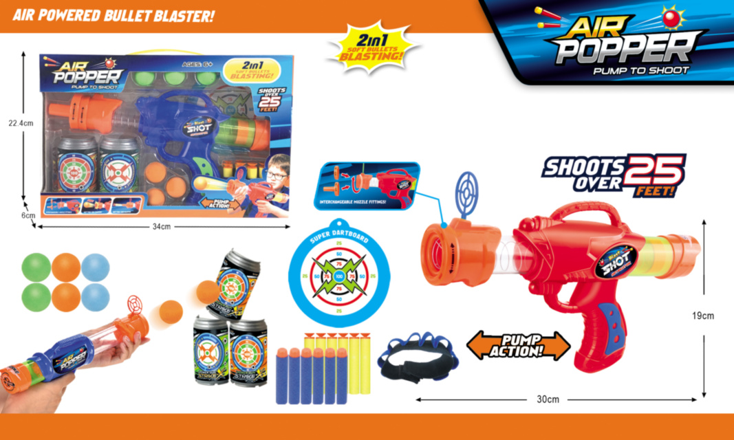 Pușca cu Aer Comprimat, 6 Bile și 8 Proiectile din Burete și Ținte