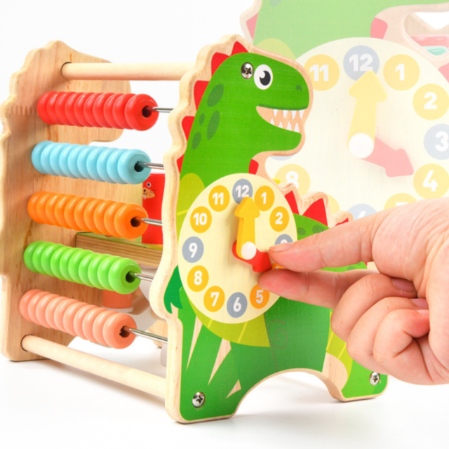 Centru Educațional Montessori din Lemn cu Dinozaur – 6 Activități Interactive