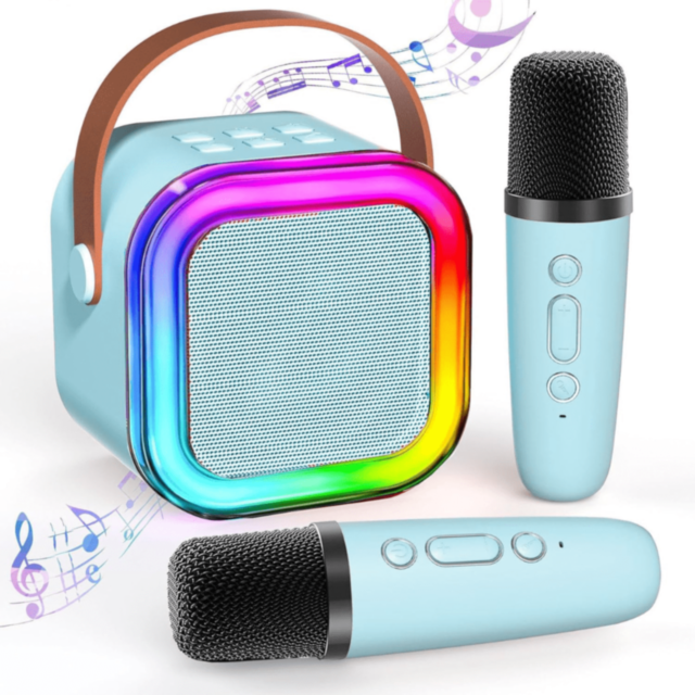 Boxă Karaoke Portabilă cu 2 Microfoane Wireless (albastru)