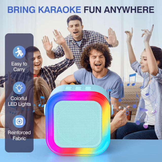 Boxă Karaoke Portabilă cu 2 Microfoane Wireless (albastru)
