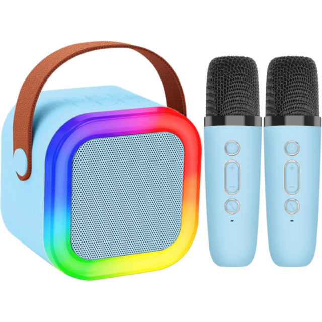 Boxă Karaoke Portabilă cu 2 Microfoane Wireless (albastru)