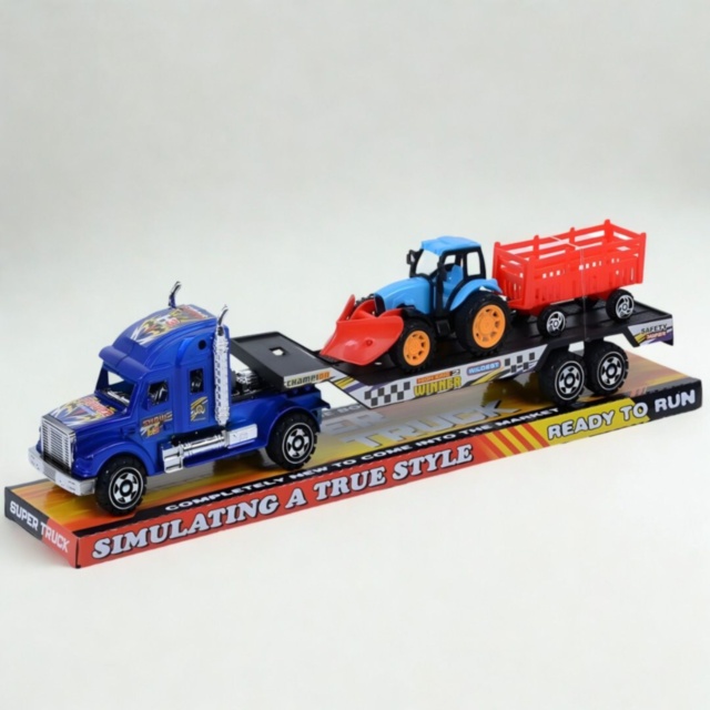 Camion transportor auto cu tractor și remorcă copii (culoare aleatorie)