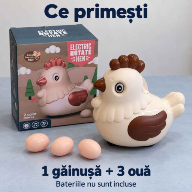 Găinușă muzicală cu lumini, care merge și depune ouă