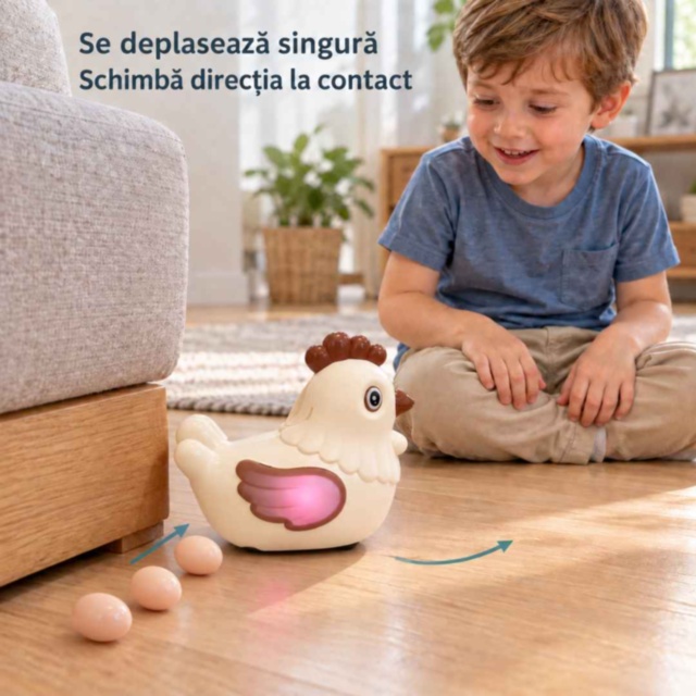 Găinușă muzicală cu lumini, care merge și depune ouă