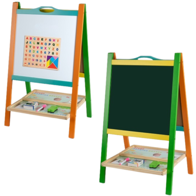 Tablă Educațională Dublă din Lemn | Suprafață Magnetică și Neagră pentru Creta