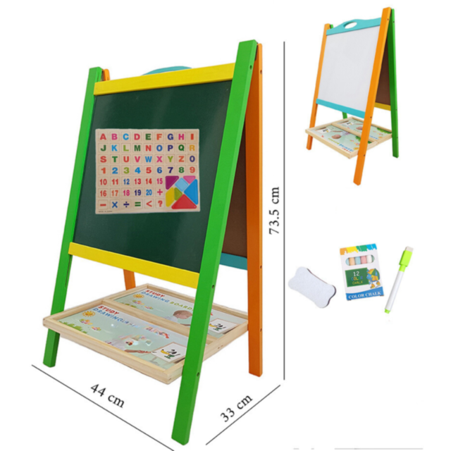 Tablă Educațională Dublă din Lemn | Suprafață Magnetică și Neagră pentru Creta
