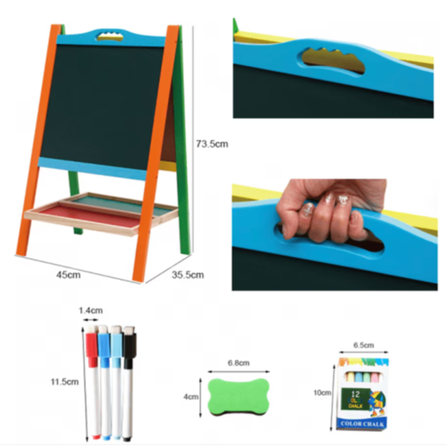 Tablă Educațională Dublă din Lemn | Suprafață Magnetică și Neagră pentru Creta