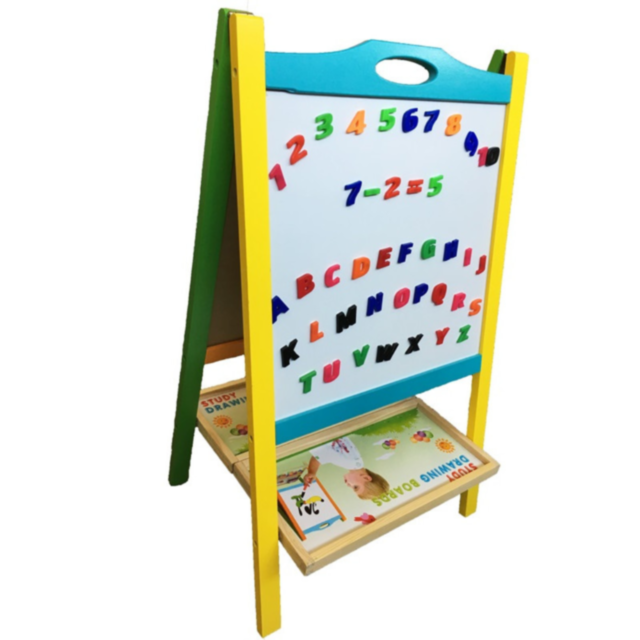 Tablă Educațională Dublă din Lemn | Suprafață Magnetică și Neagră pentru Creta