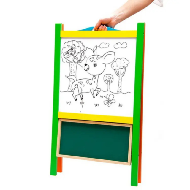 Tablă Educațională Dublă din Lemn | Suprafață Magnetică și Neagră pentru Creta