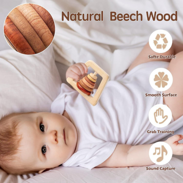 Set 8 Jucării Montessori din Lemn Natural pentru Bebeluși