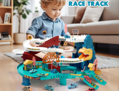 Pistă Dinozaur Interactivă cu 4 Mașinuțe Colorate | image