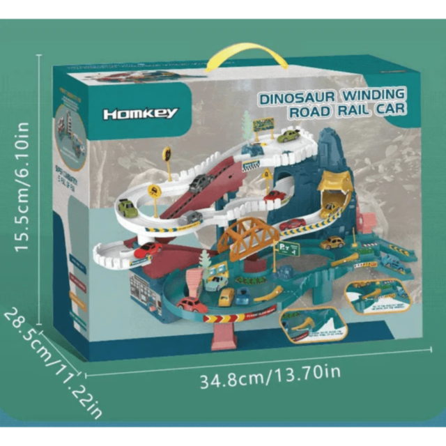 Pistă Dinozaur Interactivă cu 4 Mașinuțe Colorate