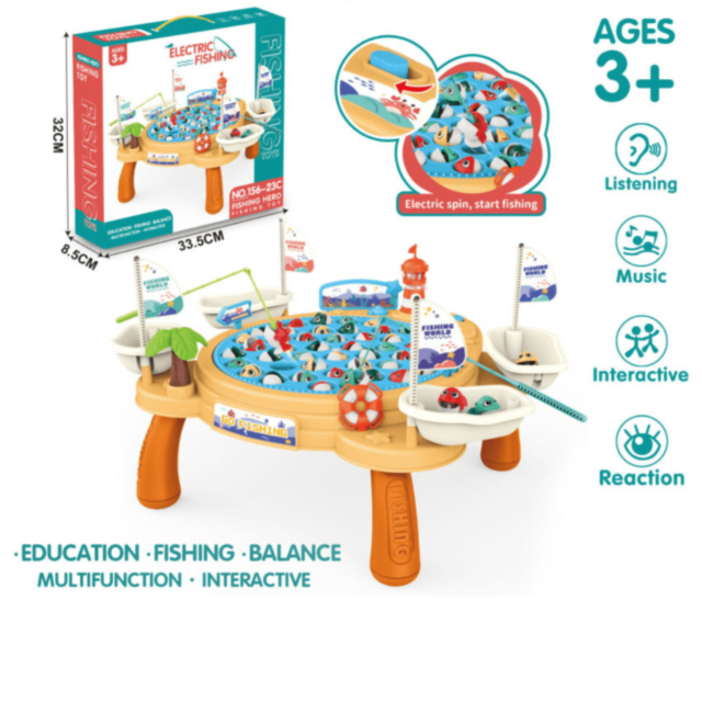 Joc de Pescuit Electric cu 45 Pești și 4 Undițe