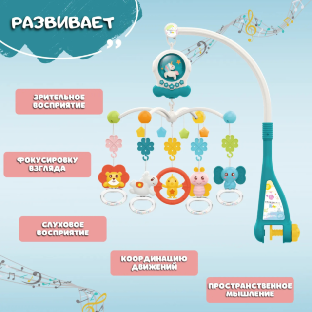 Carusel Muzical cu Proiector și Jucării Zornăitoare 