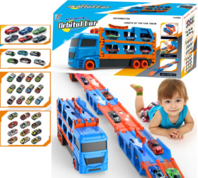 Camion Speedway Hauler Transportator cu Trailer și Pista cu Lansator cu 6 Mașinuțe | image