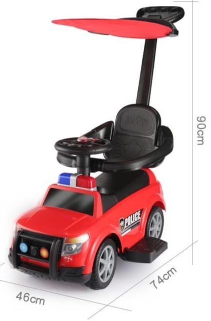 Masinuța fără Pedale cu Mâner, Spătar de Protecție, Melodii și Copertină