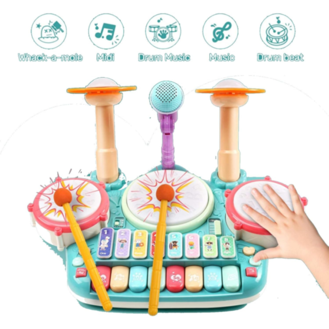 Jucărie Interactivă Set de Tobă și Pian cu Microfon pentru Copii