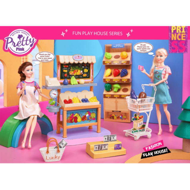 Set Păpușă Sparkle Bella cu Stand Fructe Jucărie