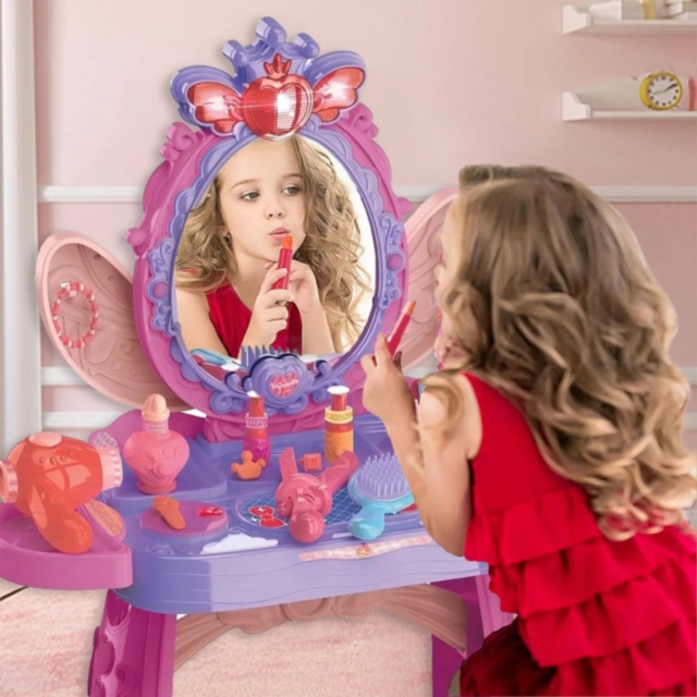 Măsuță de machiaj pentru copii cu lumini și muzică, fără scaun