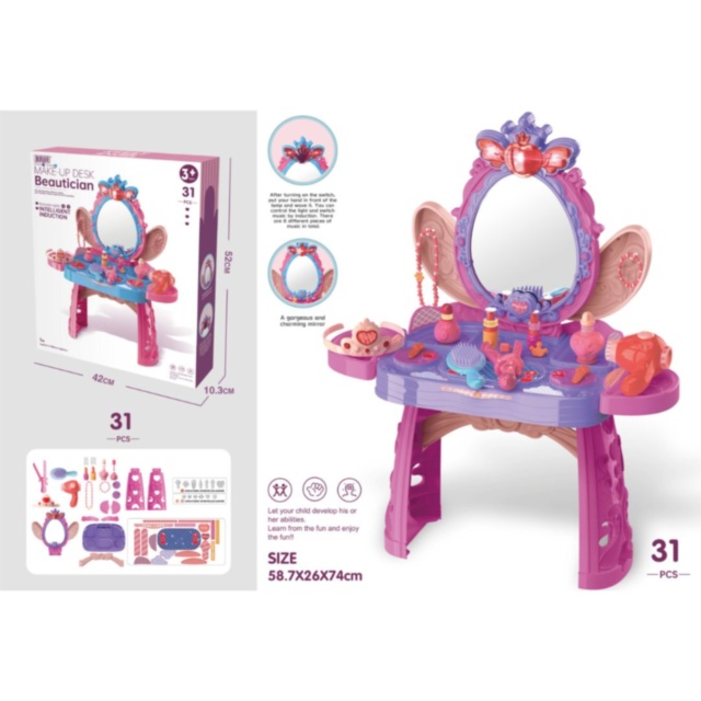 Măsuță de machiaj pentru copii cu lumini și muzică, fără scaun
