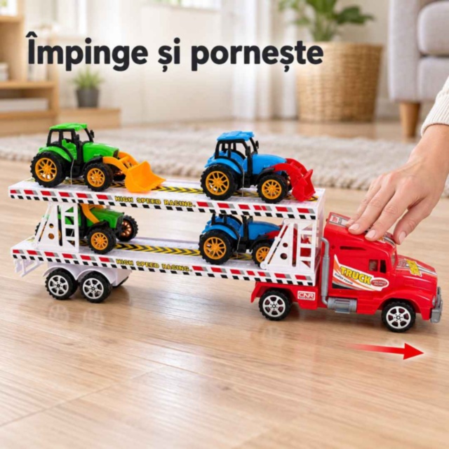 Camion transportor mare cu 4 tractorașe, 45 cm
