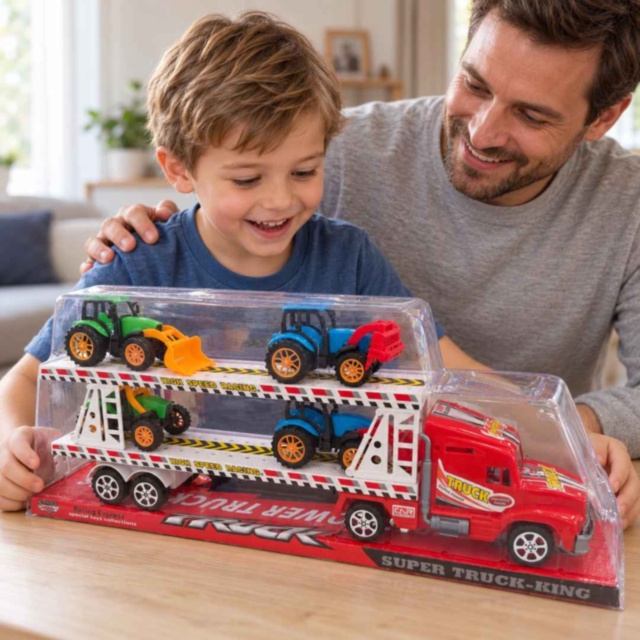 Camion transportor mare cu 4 tractorașe, 45 cm