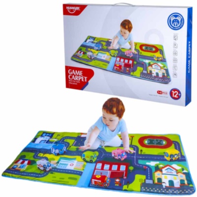 Covoraș de Joacă Trafic cu Șosele și 6 Mașinuțe Moi, 158 x 80cm | image