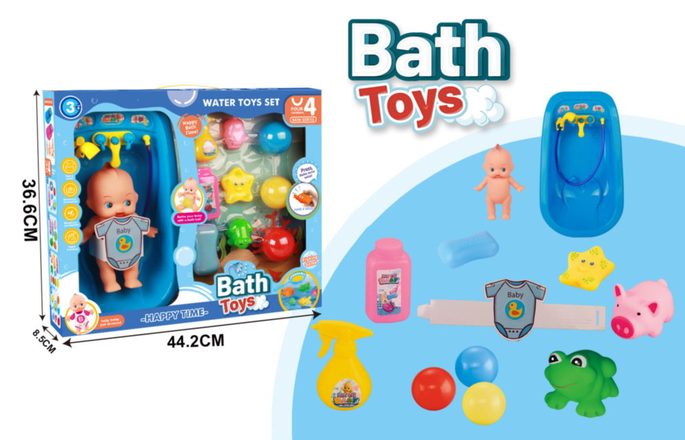 Bebeluș cu Cadă și Jucării de Baie