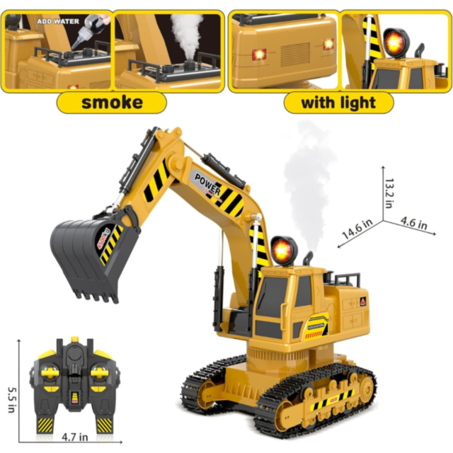 Excavator cu Telecomandă și Efecte de Fum și Lumină, Scara 1:14