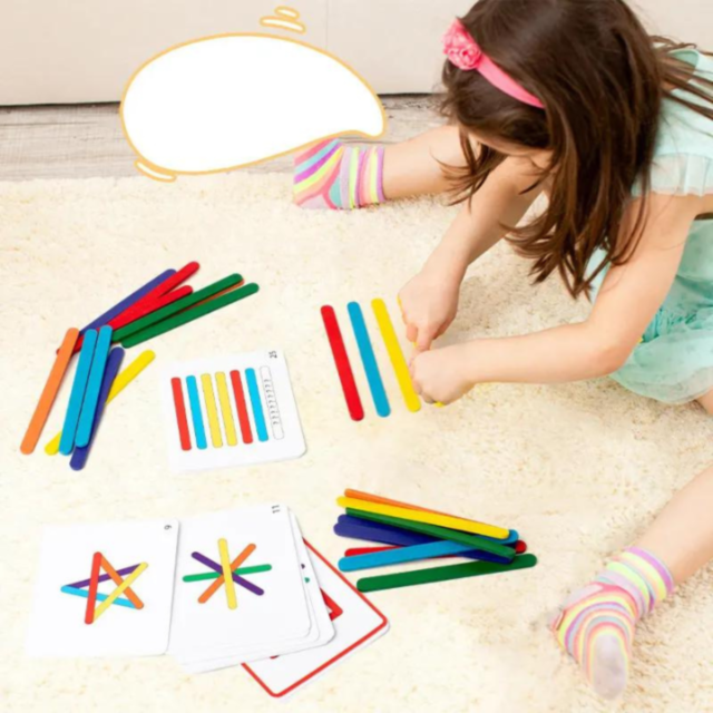 Set Montessori – Bețișoare Colorate pentru Construirea Formelor și Dezvoltarea Gândirii