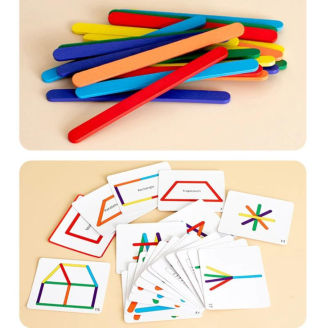 Set Montessori – Bețișoare Colorate pentru Construirea Formelor și Dezvoltarea Gândirii
