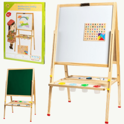 Tablă de Desen și Învățare din Lemn | Suprafață Dublă Magnetică și Creta | image