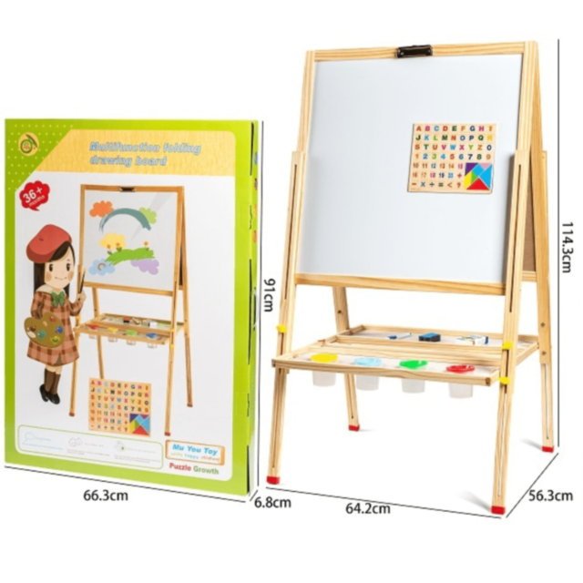 Tablă de Desen și Învățare din Lemn | Suprafață Dublă Magnetică și Creta