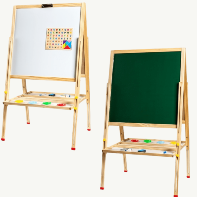 Tablă de Desen și Învățare din Lemn | Suprafață Dublă Magnetică și Creta