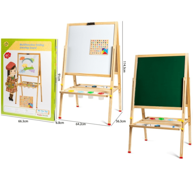 Tablă de Desen și Învățare din Lemn | Suprafață Dublă Magnetică și Creta