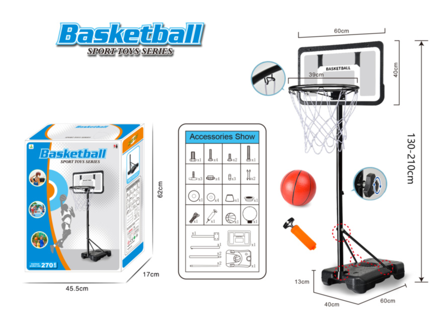 Set Baschet Reglabil pentru Copii – Înălțime Ajustabilă 130-210 cm