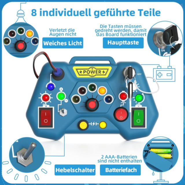 Busy Board Montessori cu Lumini LED – Consolă Interactivă de Joacă și Învățare
