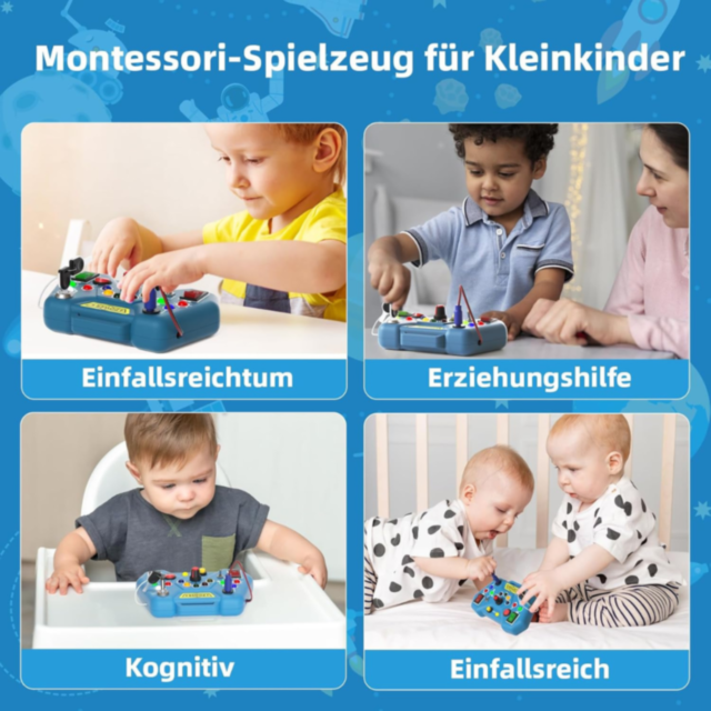 Busy Board Montessori cu Lumini LED – Consolă Interactivă de Joacă și Învățare