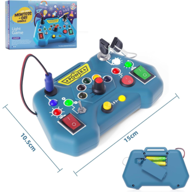 Busy Board Montessori cu Lumini LED – Consolă Interactivă de Joacă și Învățare